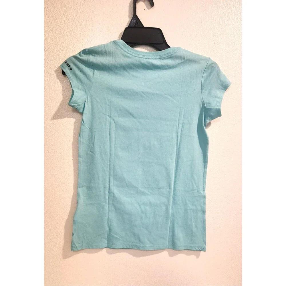 Converse All Star Girls GraphicT-Shirt-Aqua Blue-Stacked Chuck Taylor Shoes-Sz L